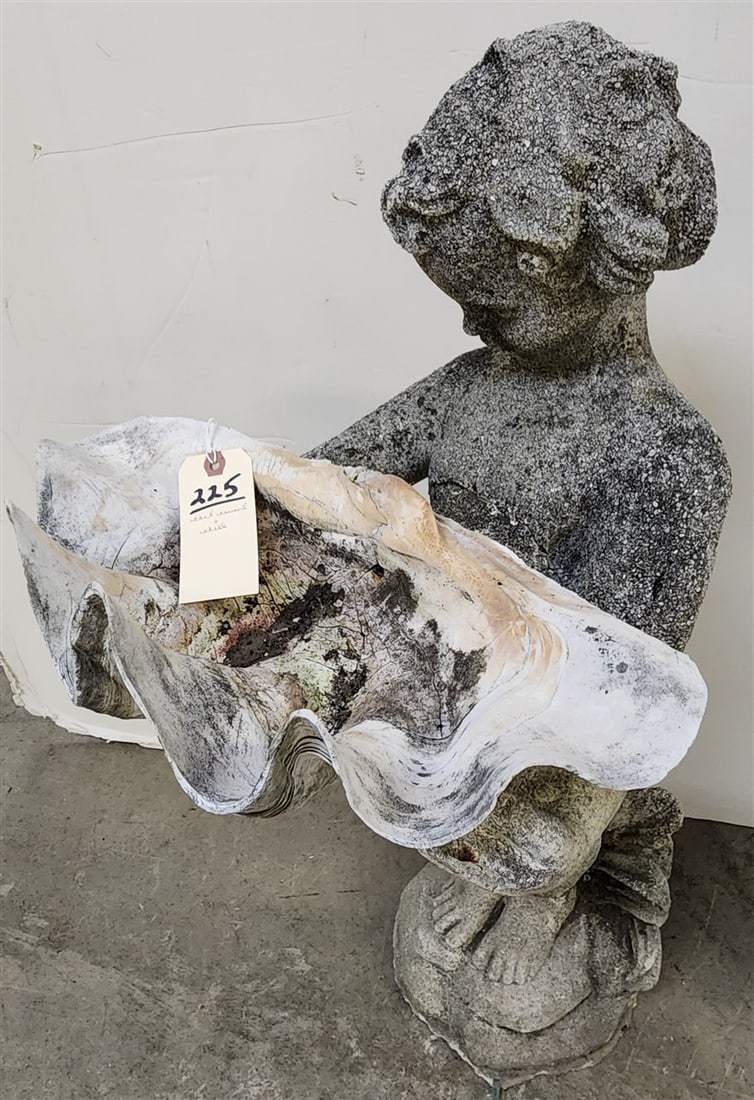 Cast Cement Garden Figure w/Shell Bird Bath 36" H (1 of 4)