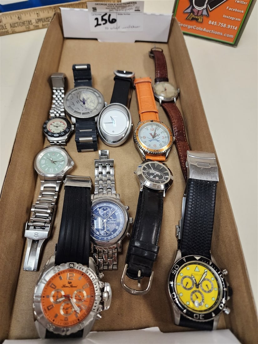Lot 10 Wrist Watches - Eterna, Stuhrling, Lucien Piccard, Victori Knox, Planisphere, Etc. (1 of 3)