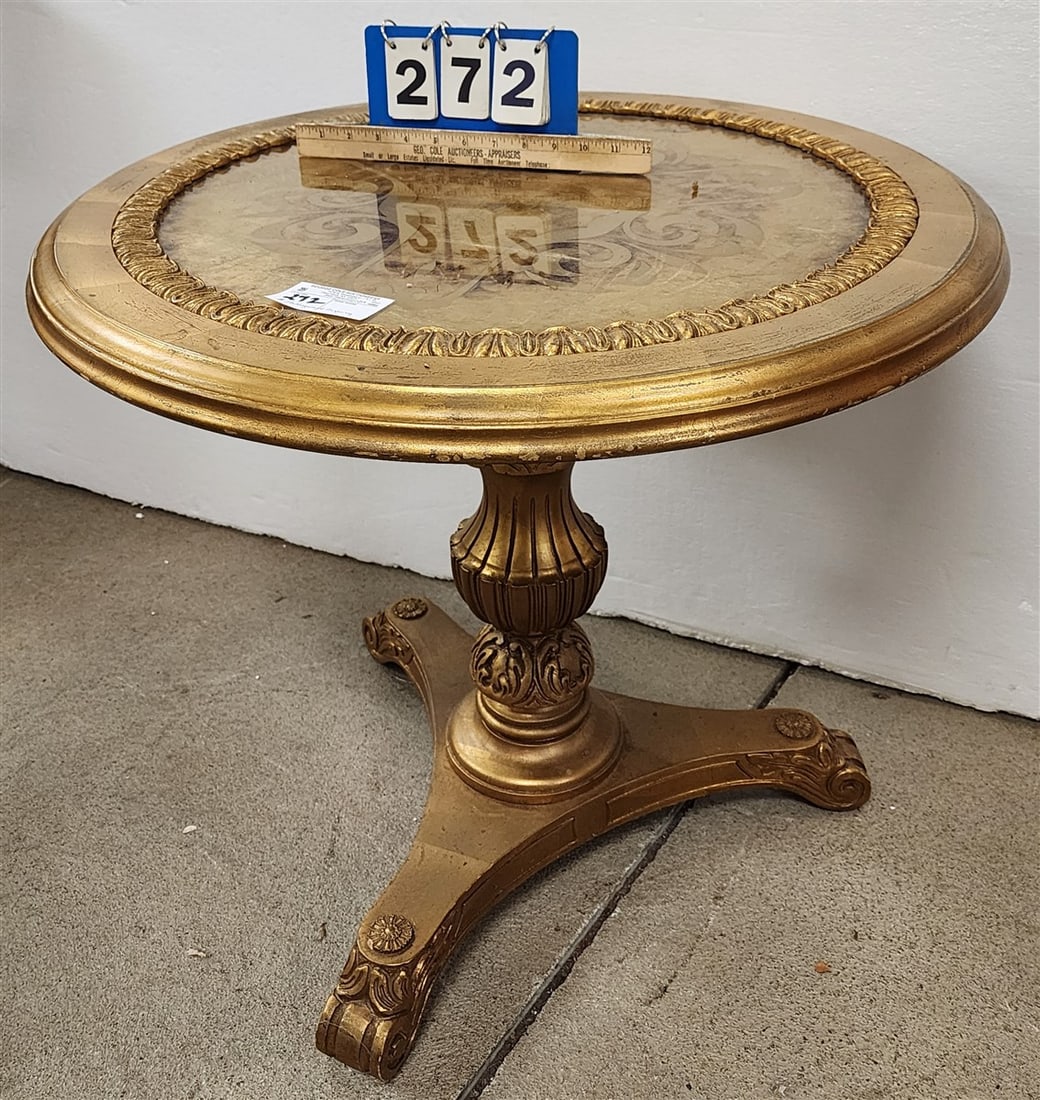 Hollywood Regency Style Gilt Table 25" H X 28" D: Hollywood Regency Style Gilt Table 25" H X 28" D