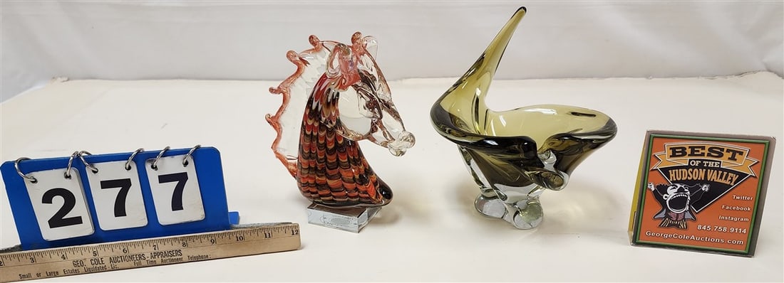 Tray Murano Glass - Horse Head 7 1/2" H + Swirl Ashtray 8" H: Tray Murano Glass - Horse Head 7 1/2" H + Swirl Ashtray 8" H