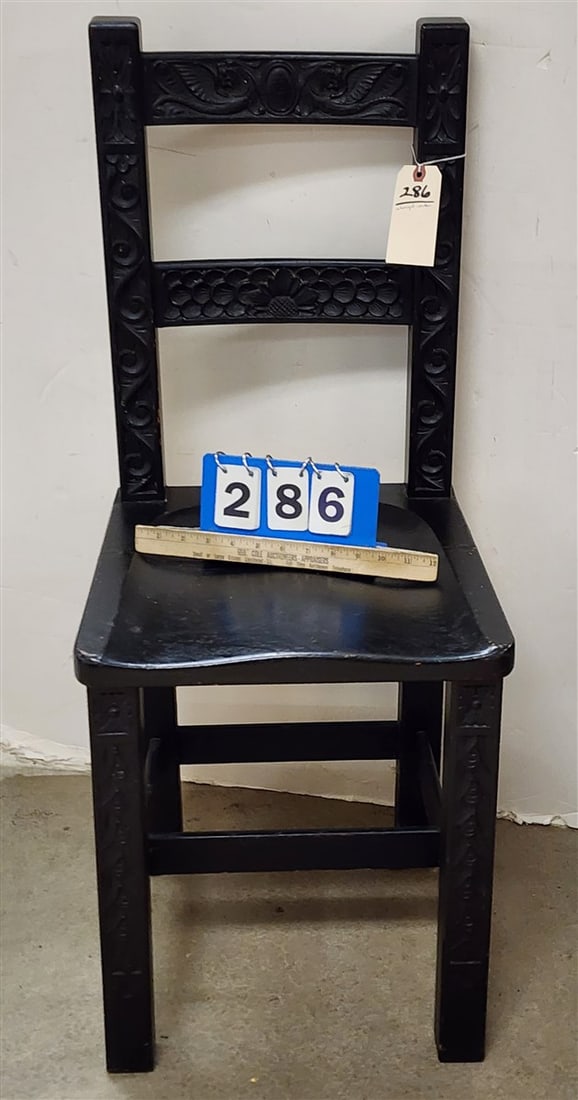 Ebonized Oak Carved Chair 38" H X 15 1/2" W X 13 1/2" D (1 of 3)