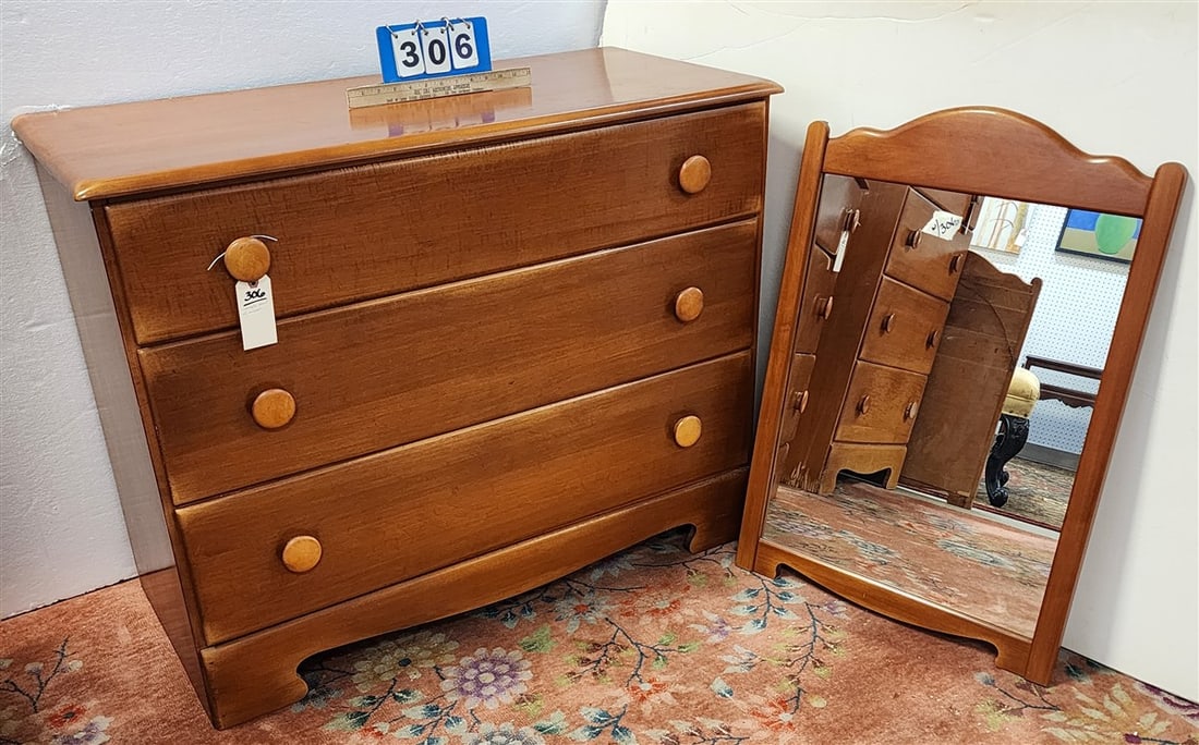 Maple 3 Drawer Chest 33" H X 42" W X 19" D w/Mirror 33" H X 22" W (1 of 4)