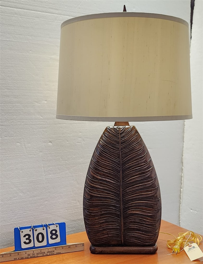 Carved Mahogany Table Lamp 30" H (1 of 3)