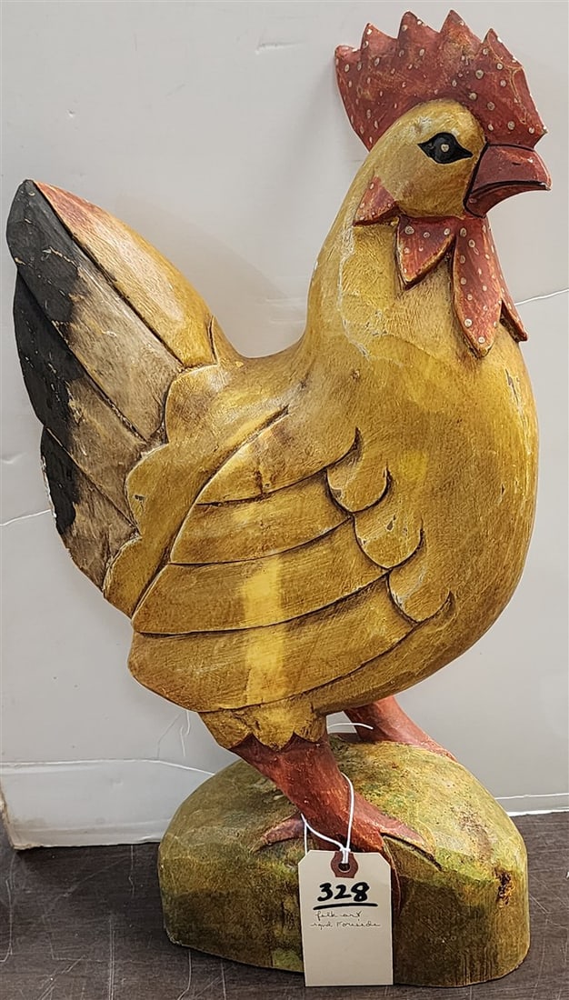 Folk Art Carved Wooden Chicken Sgnd Fareside 20" (1 of 3)