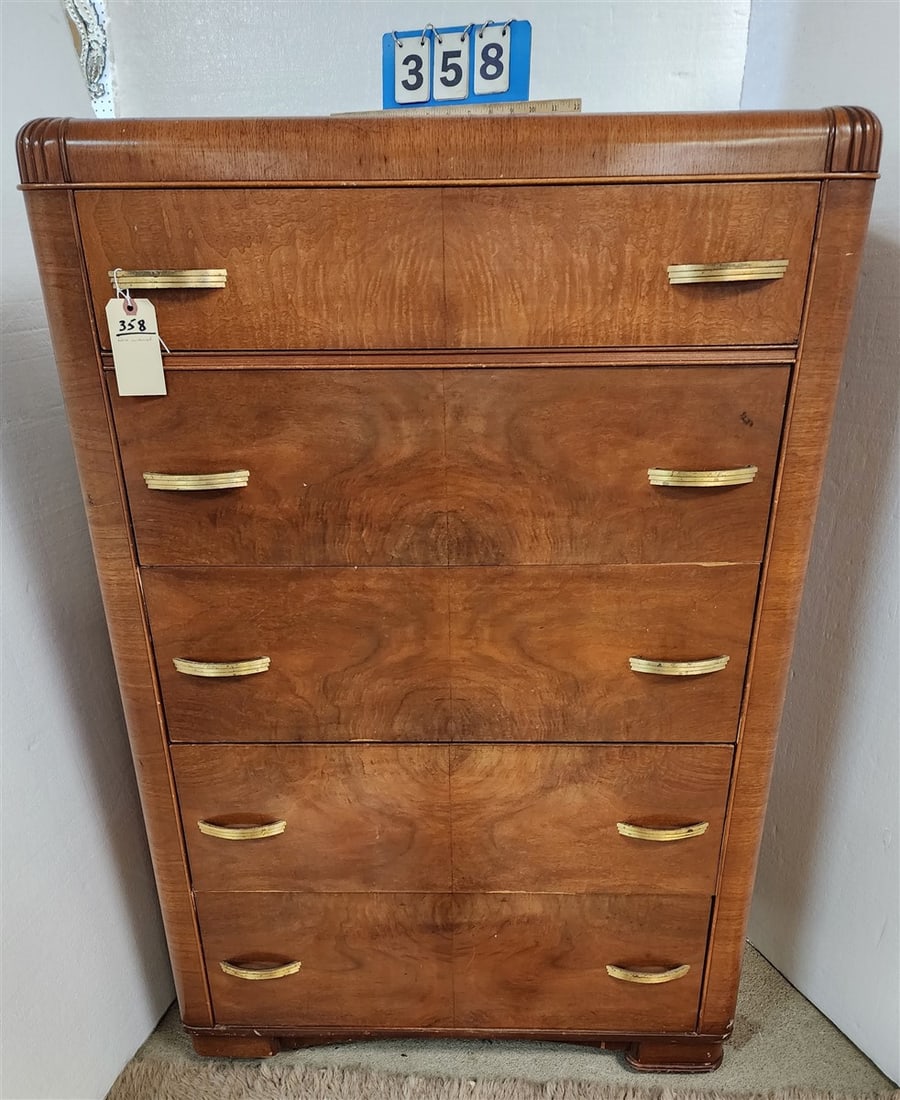 Deco Walnut 5 Drawer Chest 52" H X 34" W X 19" D (1 of 3)