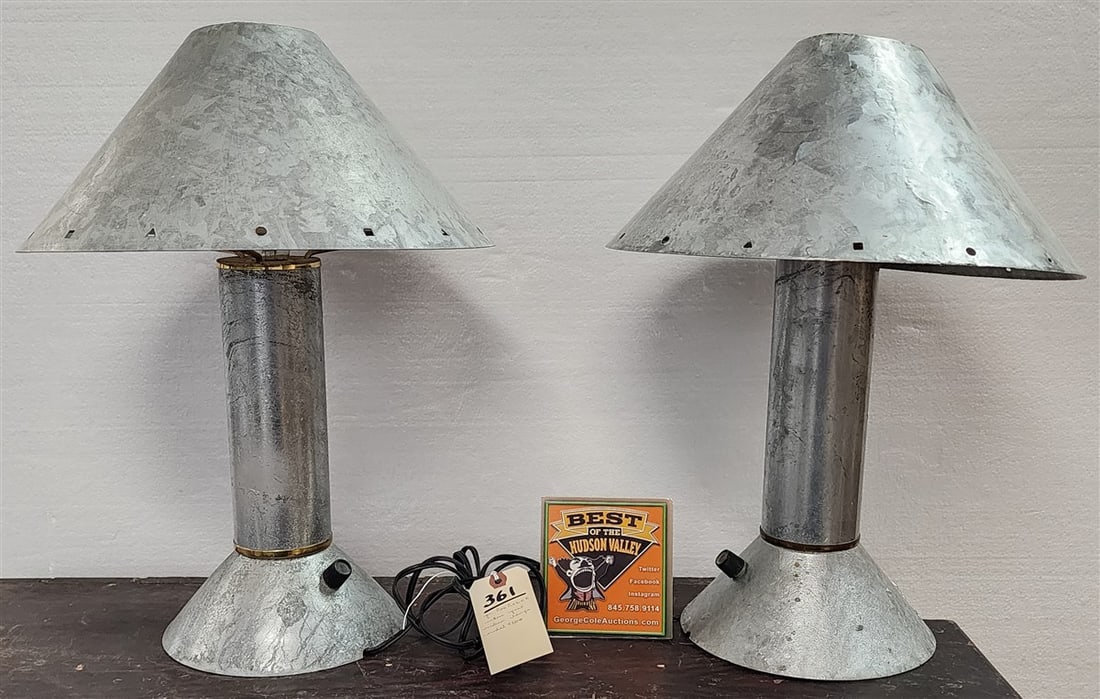 Pr. Ron Rezek Industrial Post Modern Table Lamps Model 4200 Galvanized Steel 18" H X 13 1/2" Diam. (1 of 2)