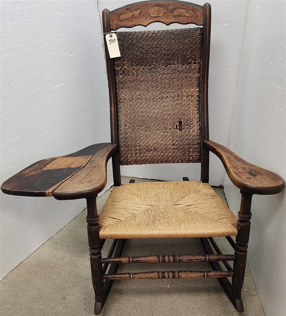 19th C Rocker 43" H X 39 1/2" W X 18" D w/Writing Flap: 19th C Rocker 43" H X 39 1/2" W X 18" D w/Writing Flap
