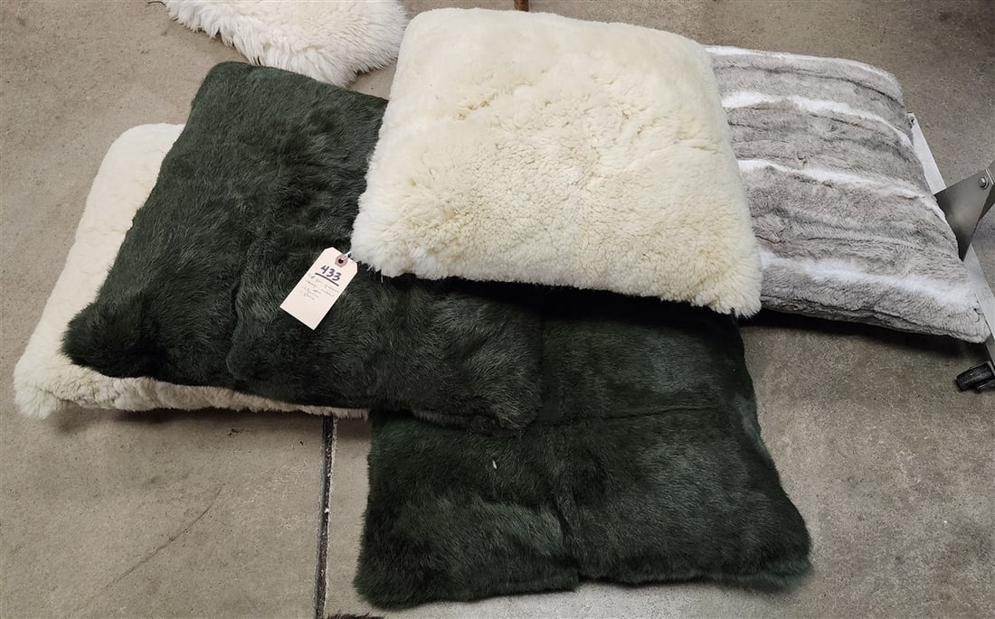 Lot 4 Fur Pillows - Alpaca, Rabbit, Etc. 20" Sq. + 19" Sq. + 1 Faux (1 of 3)