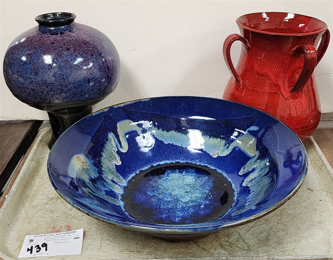 Tray Pottery - 4" H X 12" Diam., Vases 8 1/2" + 8" (1 of 4)