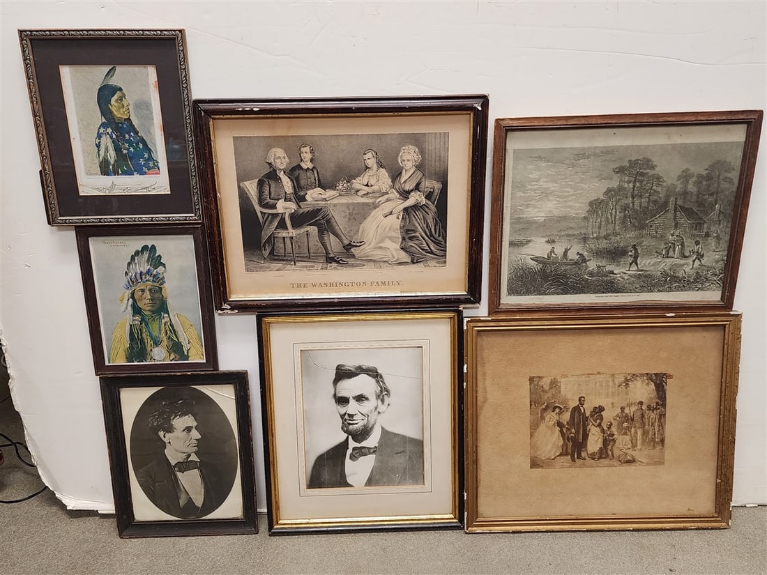 Bx 6 Framed Items - Currier & Ives The Washington Family, 3 Prints Of Lincoln, Etc. (1 of 10)