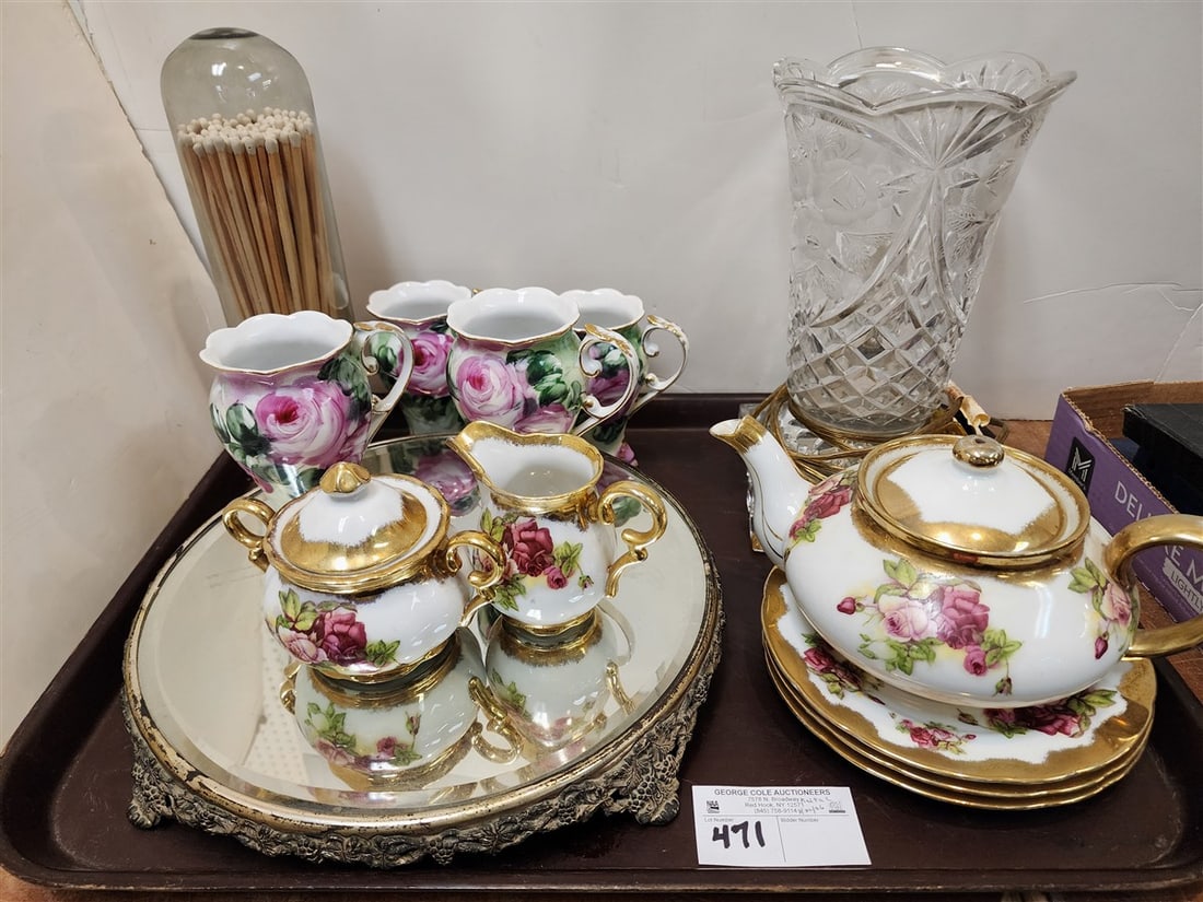 Tray Items - Silverplate & Mirrored Plataeu, 2" H X 12 1/2" Diam., Pressed & Cut Lamp 10 1/2", 10 (1 of 2)
