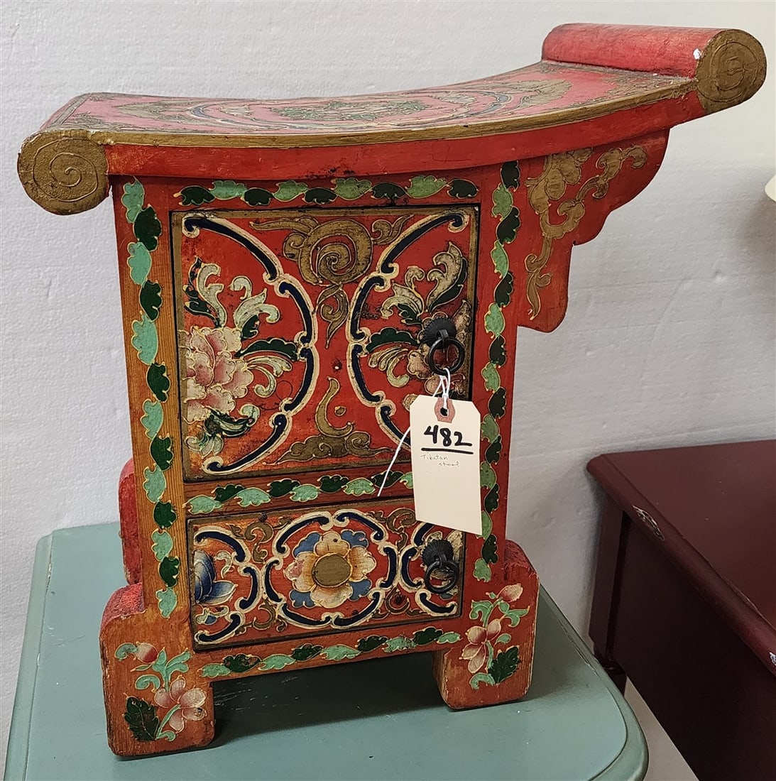 Tibetan Stool w/2 Doors 19 1/2" H X 17 1/2" W X 10" D: Tibetan Stool w/2 Doors 19 1/2" H X 17 1/2" W X 10" D