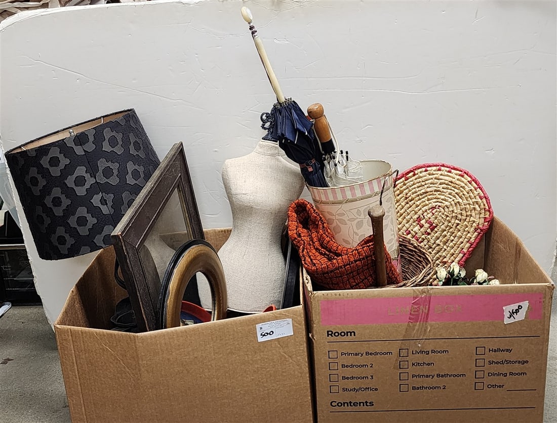 2 Bx's Miscellaneous - Umbrella Stand w/Umbrellas, Cast Cement Urns, Mirror on Stand, Metal Hammered (1 of 6)