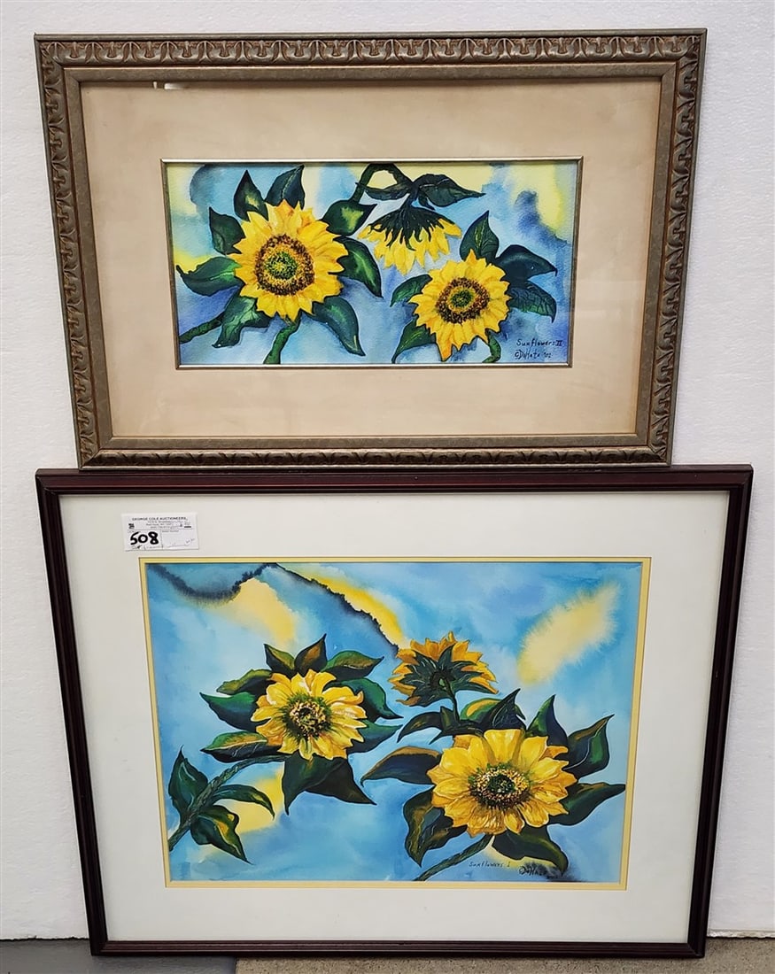 Pr. W/C Sunflowers Sgnd C. Dehete 24" X 27", 16" X 22 1/2": Pr. W/C Sunflowers Sgnd C. Dehete 24" X 27", 16" X 22 1/2"