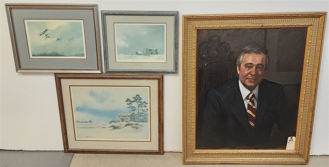 O/C Portrait Of A Man 31" X 24 1/2" w/Frame 36" X 30" + 3 Framed & Sgnd Lithos (1 of 8)