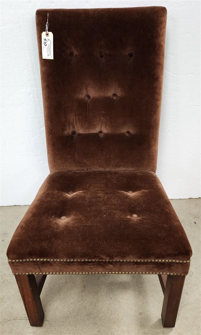 Ralph Lauren Brown Velvet Upholstered Chair 44" H X 24" W X 19" D: Ralph Lauren Brown Velvet Upholstered Chair 44" H X 24" W X 19" D