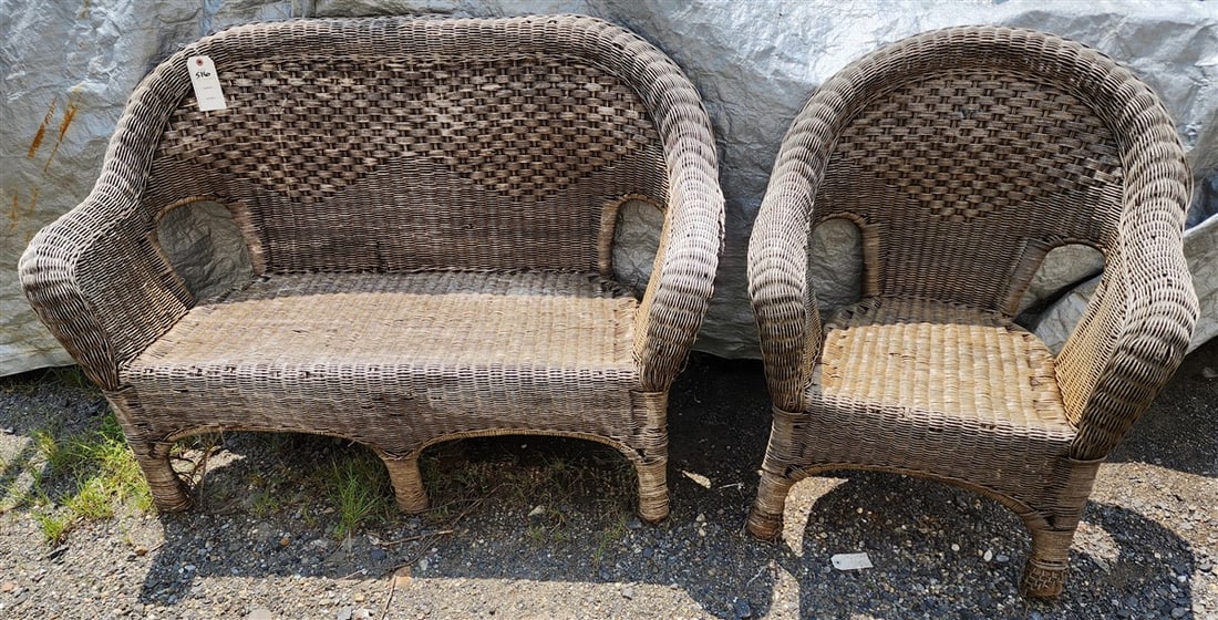 Wicker 4 Pc. Patio Set - Settee, Armchair, Coffee Table + Stand (1 of 1)