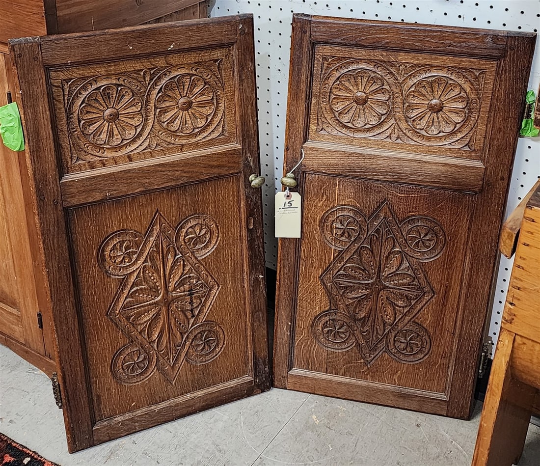 Pr. Carved Oak Doors 30 1/2" H X 16" W: Pr. Carved Oak Doors 30 1/2" H X 16" W