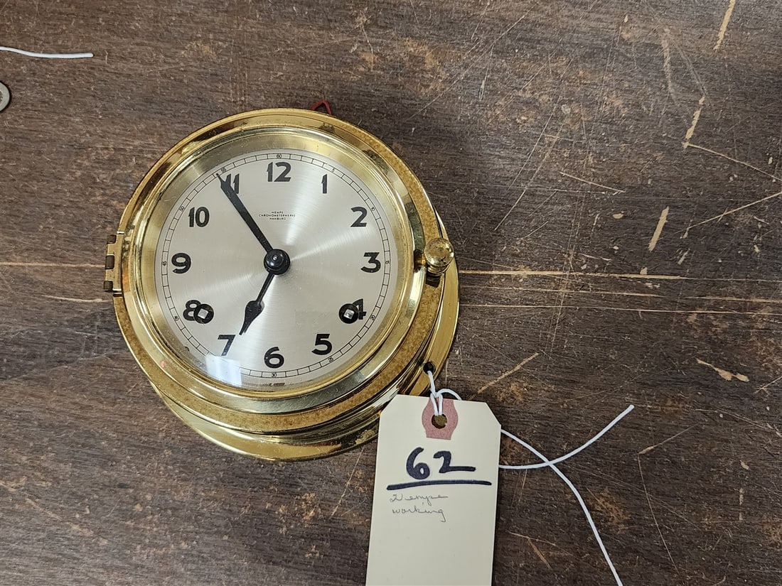 Wempe Hamburg Brass Ships Clock 5 1/2" Diam. (1 of 3)