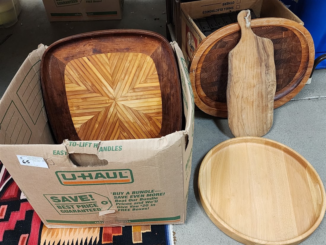 Box Vintage Wooden Serving Trays & Cutting Boards - Dansk 16" X 21", Dansk 19" Sq., Etc. (1 of 1)