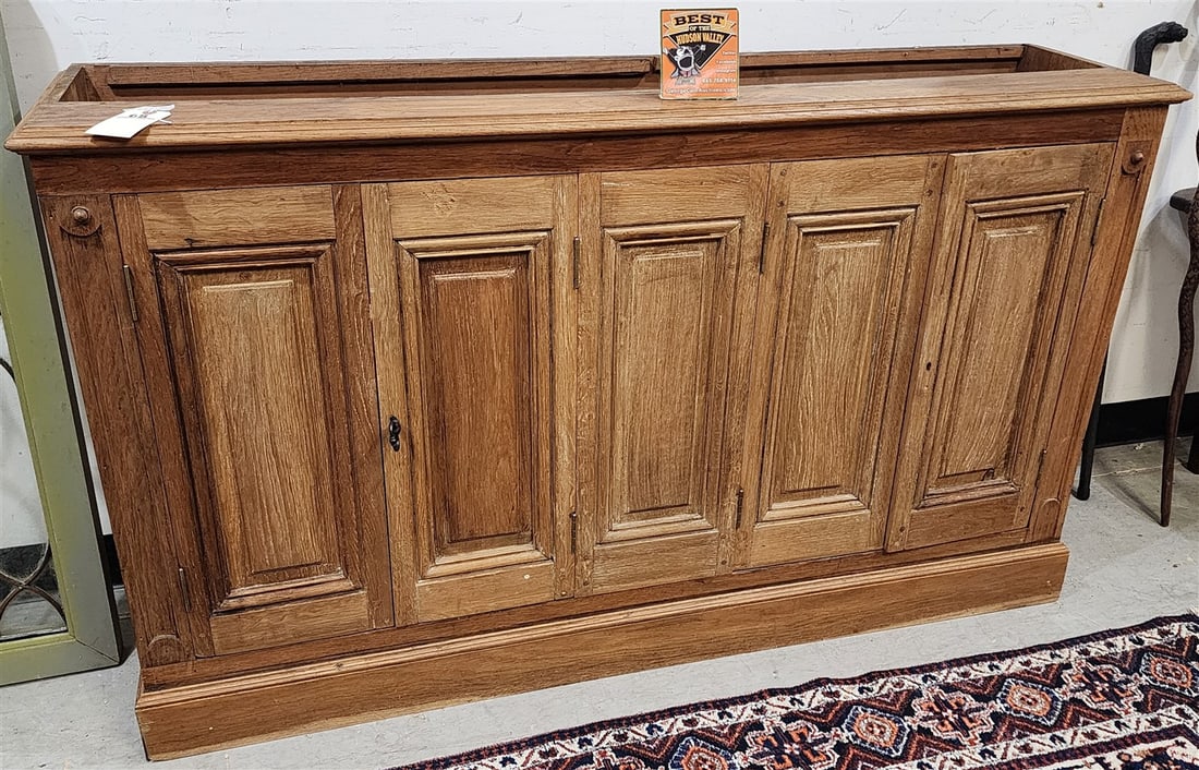 19th C Oak 4 Door Cabinet 33 1/2" H X 57" W X 14 1/2" D: 19th C Oak 4 Door Cabinet 33 1/2" H X 57" W X 14 1/2" D