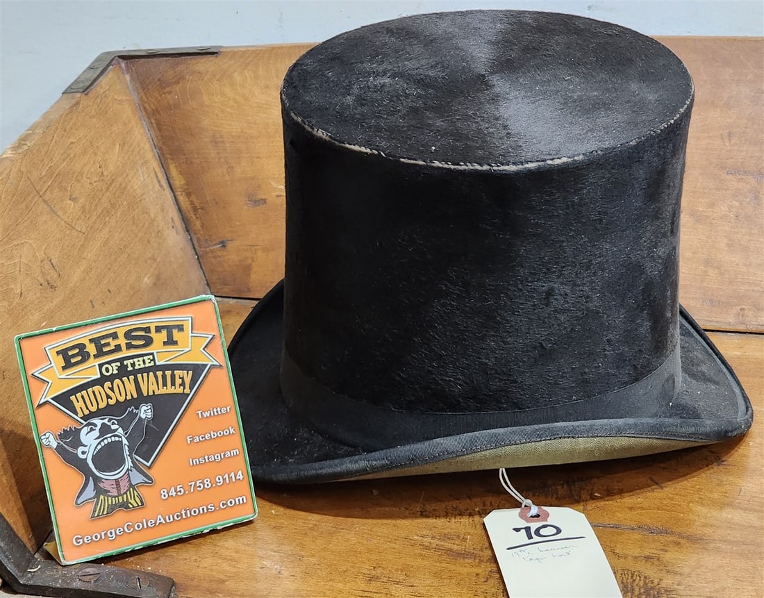 19th C Beaver Top Hat Labeled 'Latest 5th Avenue Style' (1 of 2)
