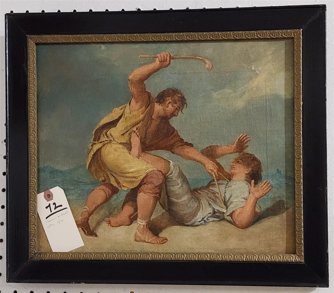 19th C O/C Depicting A Biblical Scene - Likely Cain & Abel 12 1/2" X 16 1/2" (1 of 1)