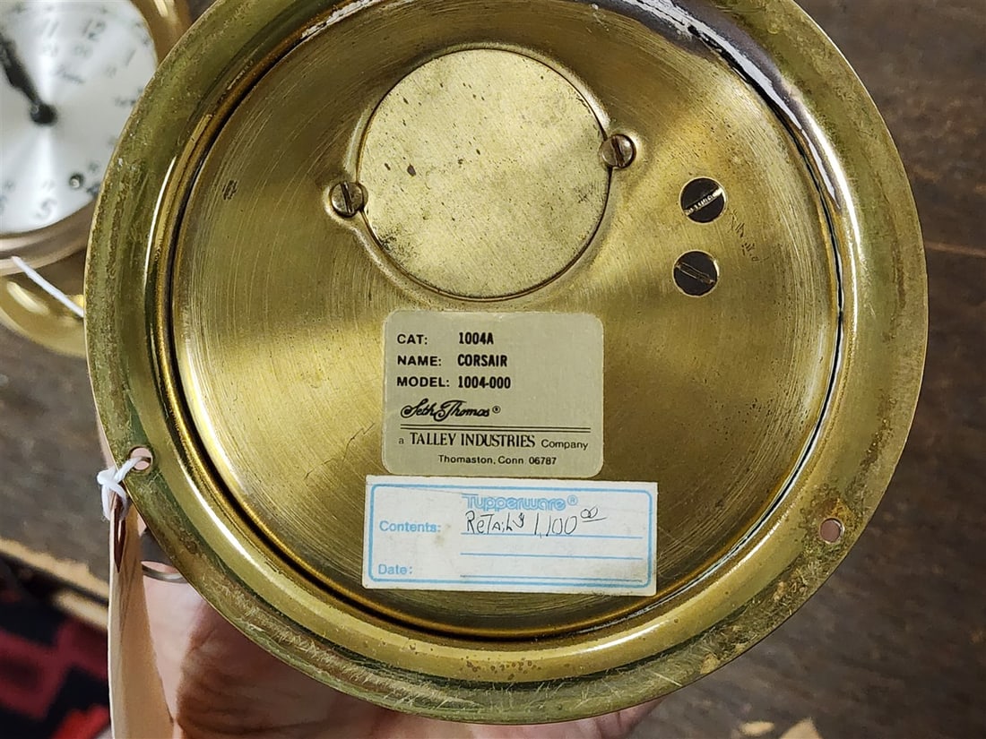Set Thomas Brass Ships Clock 5 3/4" Diam. (Working) - 2