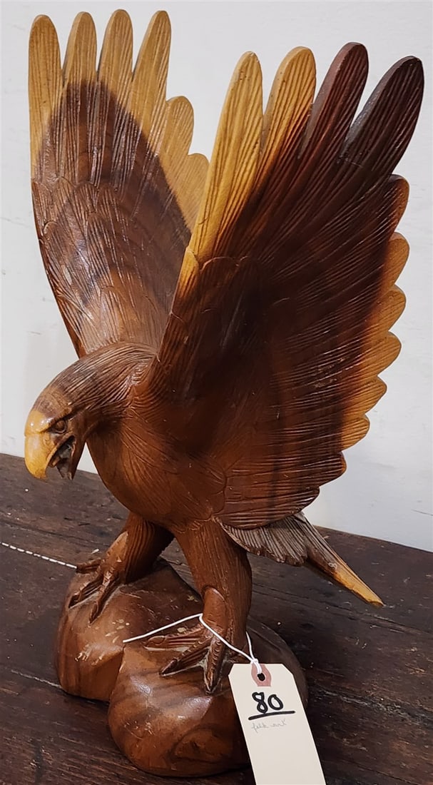 Folk Art Carved Wooden Eagle 17 1/2" H X 10" W X 9" D (1 of 3)
