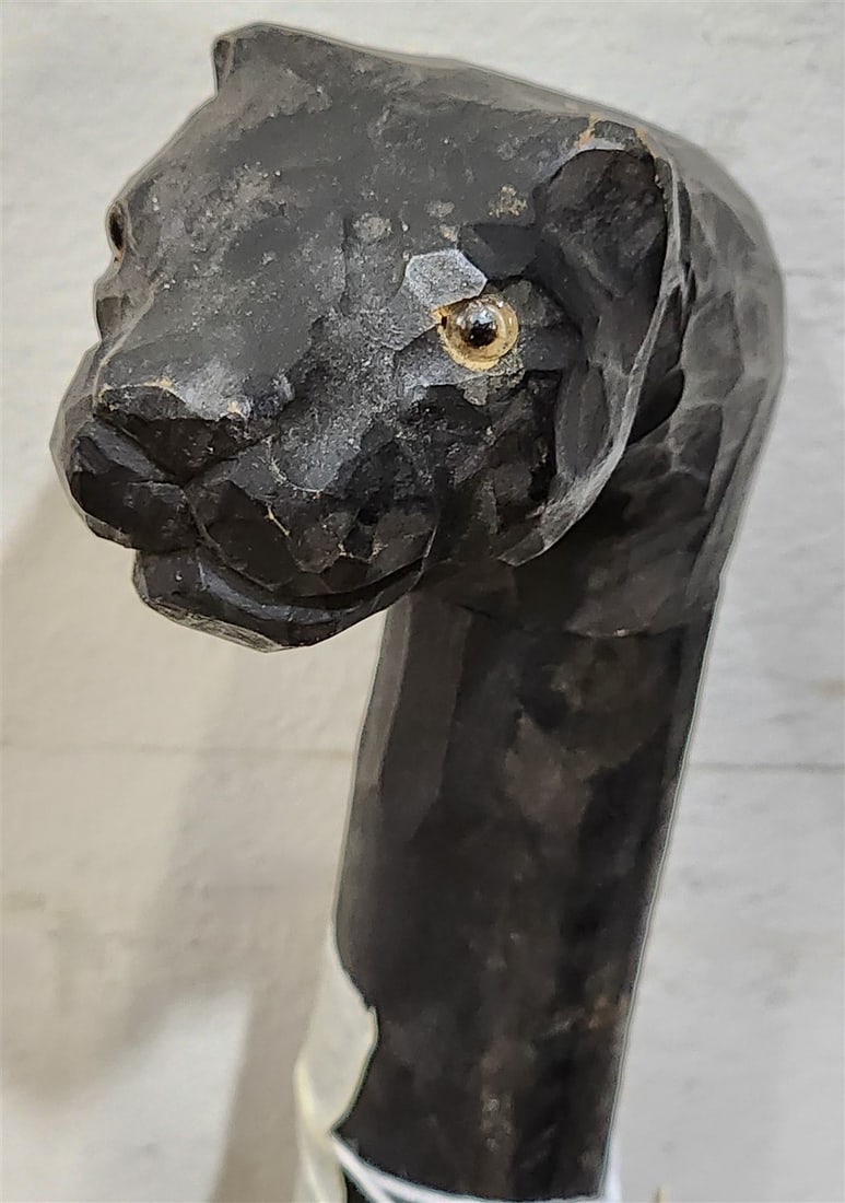 Folk Art Cane With Carved Panther Head w/Glass Eyes (1 of 3)