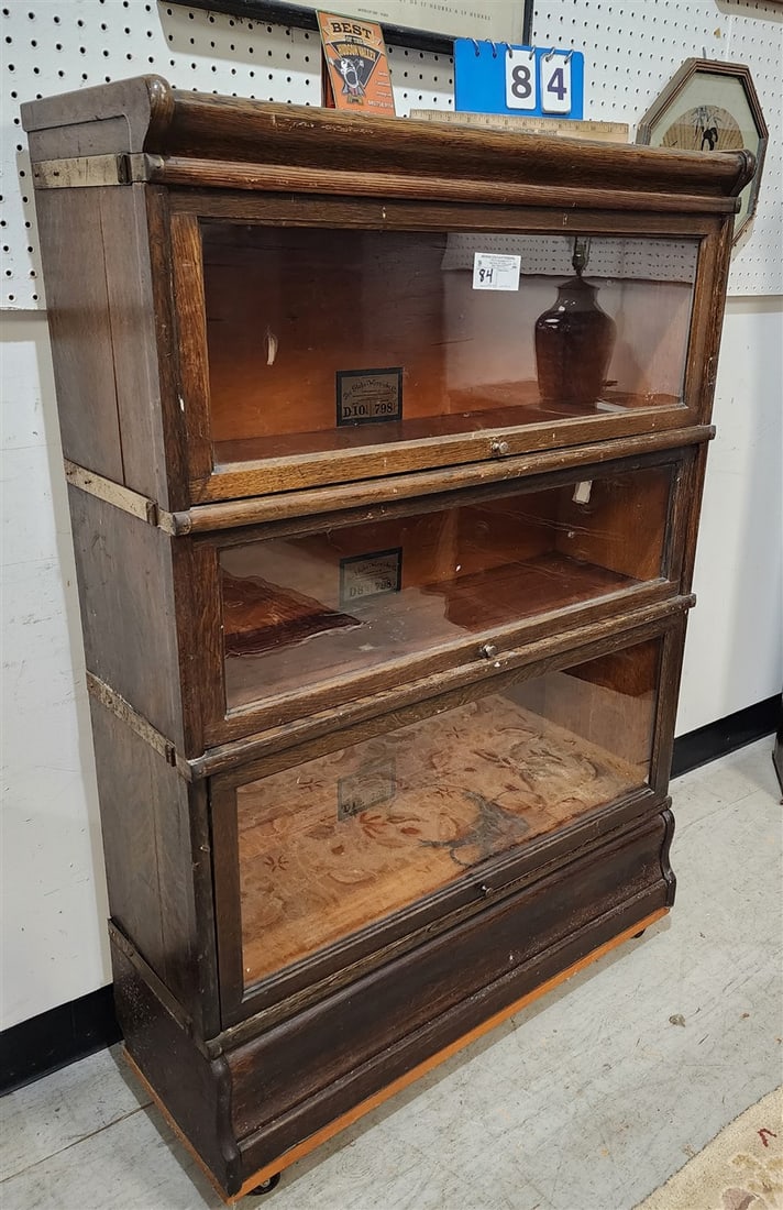 The Globe Wenicke Co. Oak 3 Section Stackable Bookcase 50" H X 34" W X 12" D (1 of 5)