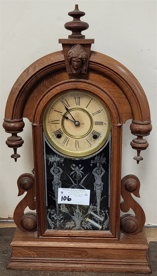 Victorian Walnut Ansonia Mantle Clock 'The Parisian' 23" H X 13 1/2" W X 5" D (1 of 4)