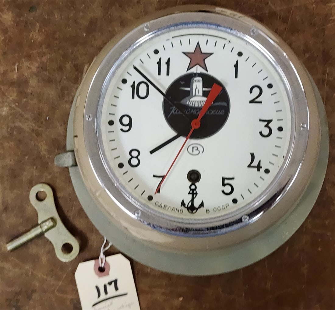 Russian Soviet Navy Submarine Clock Vostok 5-CHM 9" Diam. (Working): Russian Soviet Navy Submarine Clock Vostok 5-CHM 9" Diam. (Working)