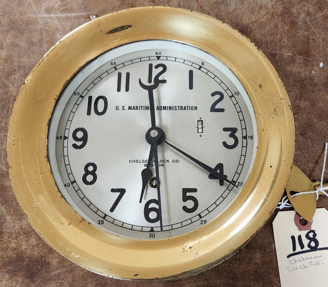 U.S. Maritime Administration Chelsea Clock Co. Brass Ships Clock 7 1/4" Diam. (Working) (1 of 3)