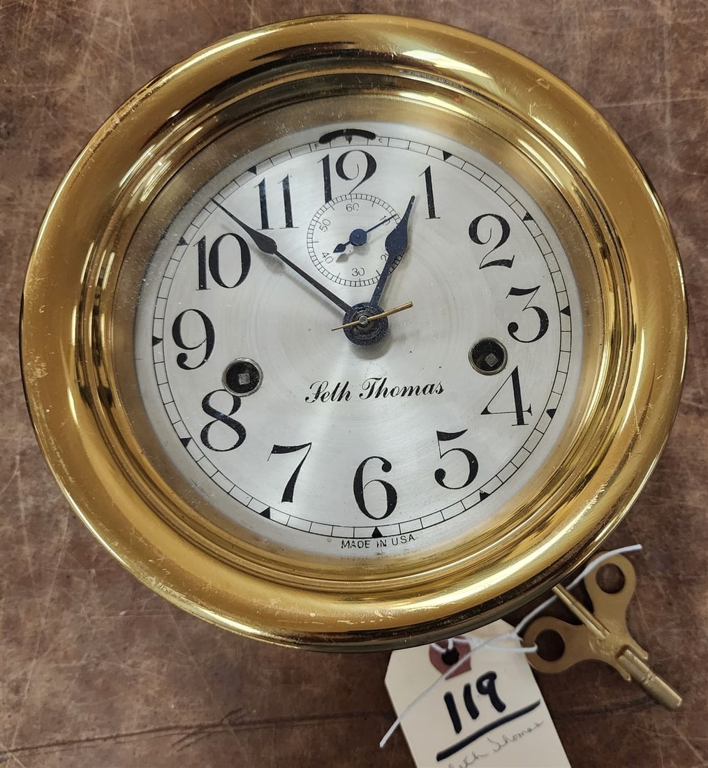 Seth Thomas Brass Ships Clock 7 1/4" Diam. (1 of 2)