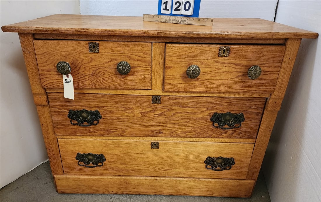 Oak 4 Drawer Chest 32" H X 41" W X 19 1/2" D (1 of 2)
