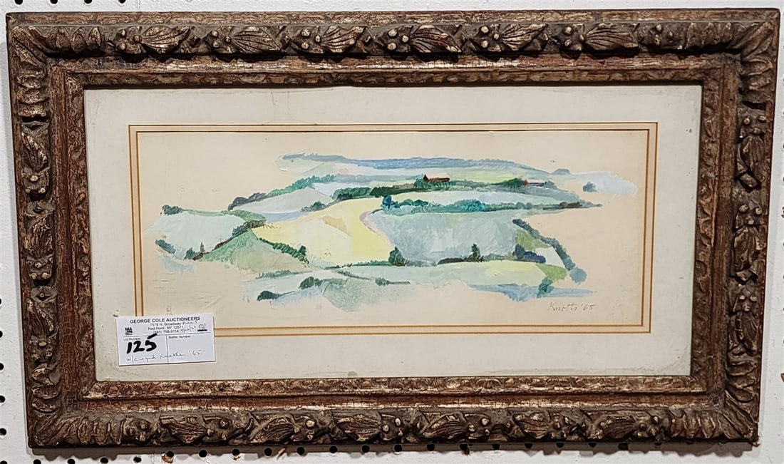 Framed W/C Landscape Sgnd Knotts '65 6" X 15" w/Frame 13" X 22" (1 of 2)