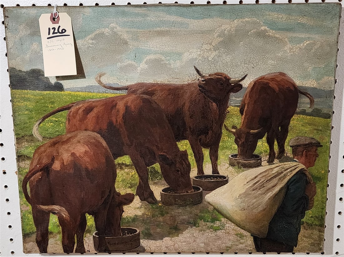 Unframed O/C 'Feeding Time' Sgnd Gunning King (1859-1940) (1 of 4)