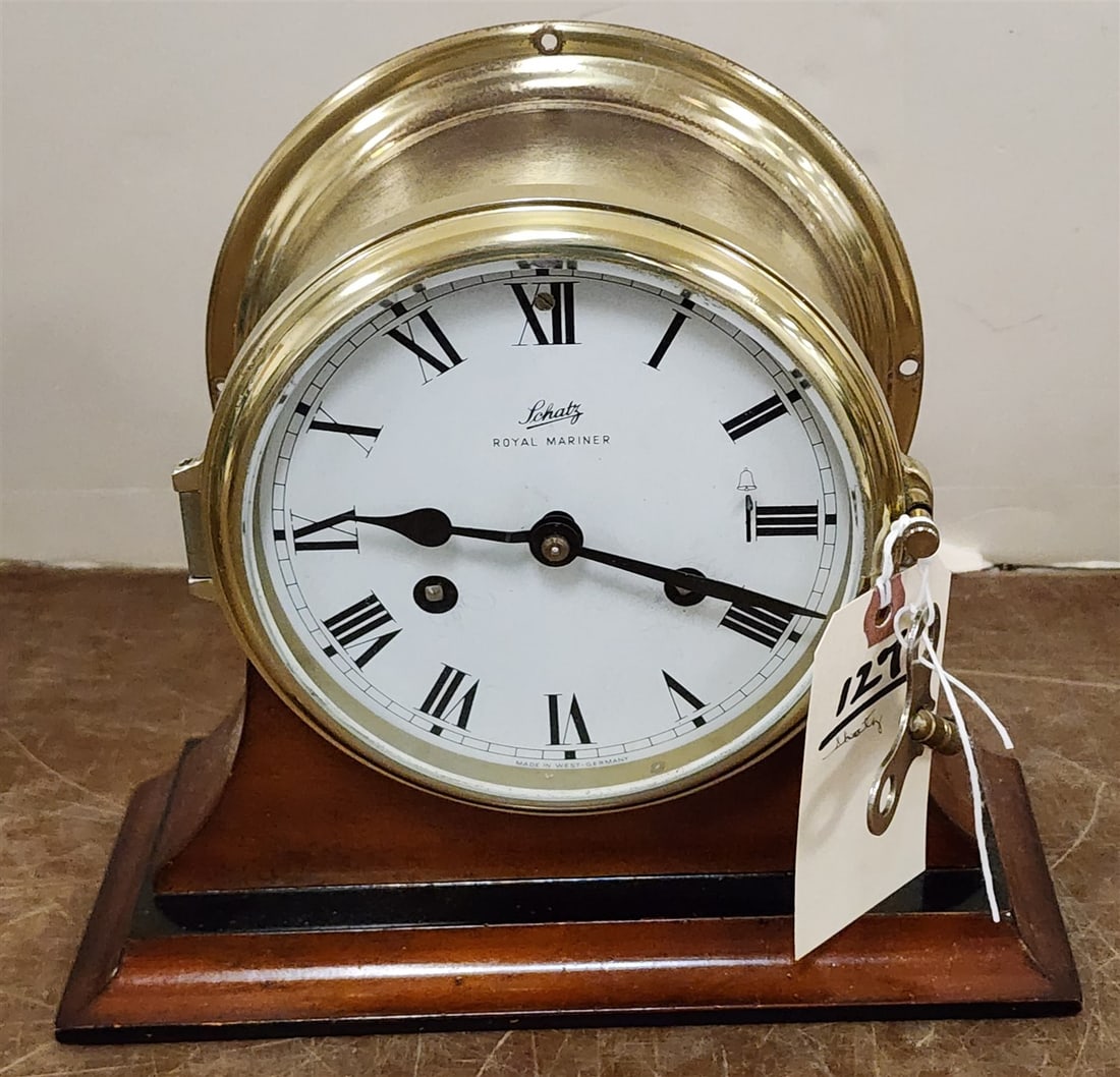 Shatz Royal Mariner Brass Ships Clock On Stand (Working) 8 1/2" H X 9 1/2" W X 4 1/2" D (1 of 3)