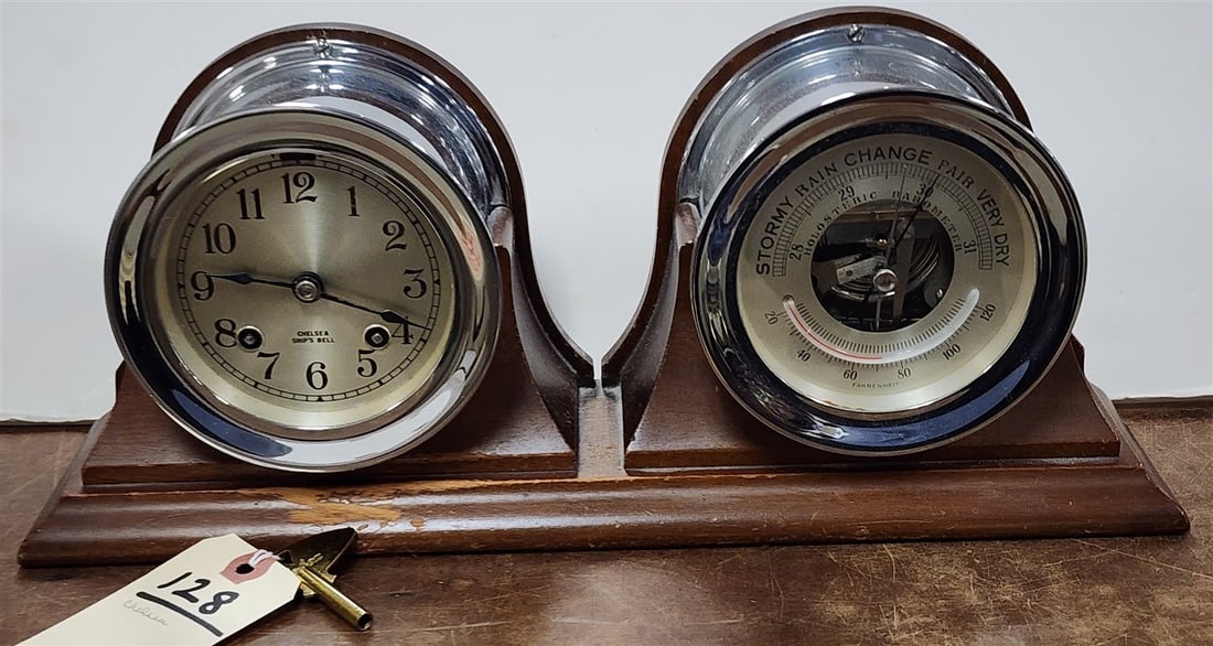 Chrome Chelsea Ships Bell Clock & Barometer 6 1/4 'H X 15" W X 3 3/4" D (1 of 4)