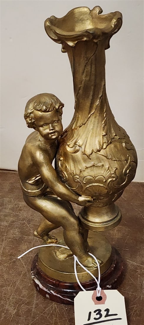19th C White Metal Figural Vase w/Marble Base 11" H (1 of 2)