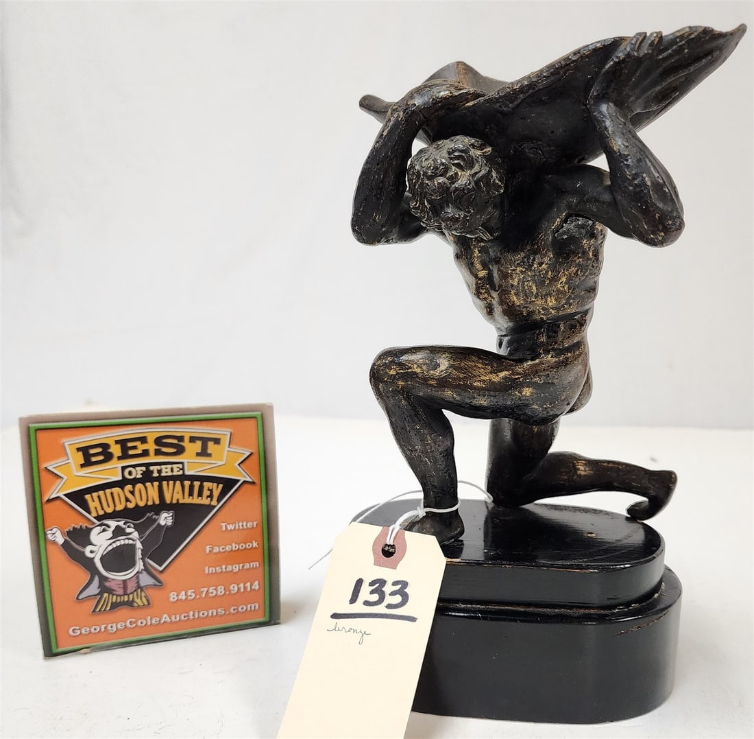 Bronze Man Supporting Shell Figure On Wooden Base 10" (1 of 4)