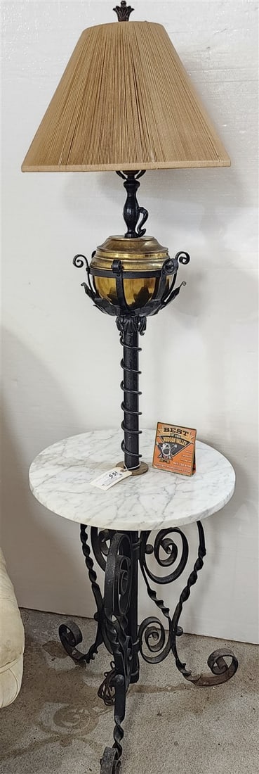 Victorian Wrought Iron, Marble & Brass Table Lamp 63" H (1 of 3)