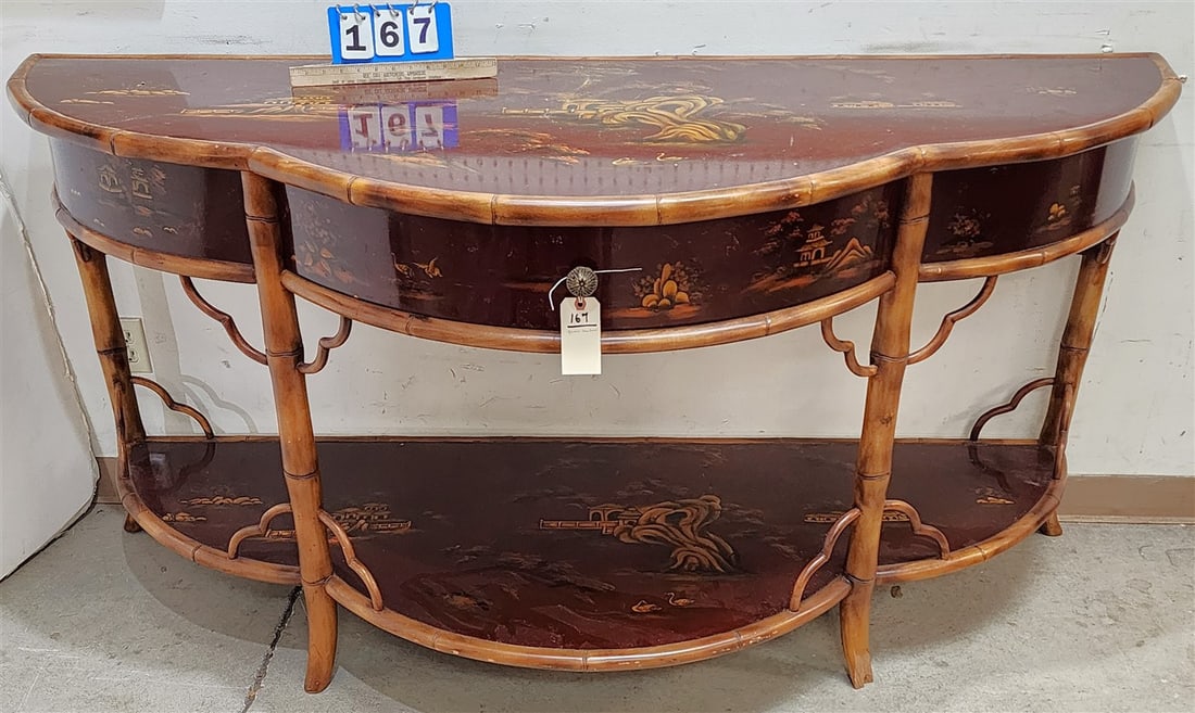 Faux Bamboo & Lacquer 1 Drawer Console Table 35 1/2" H X 71" W X 27" D (1 of 3)