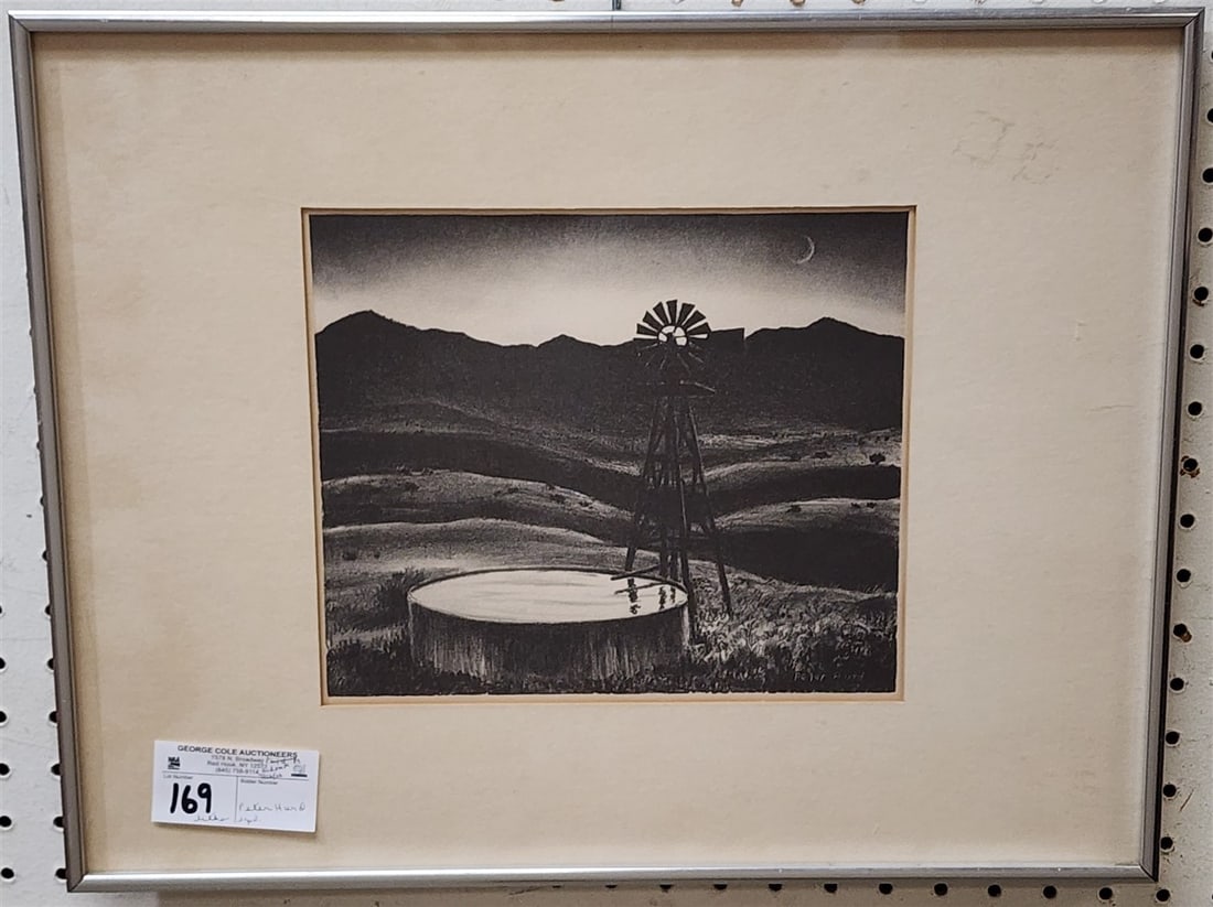 Framed Litho 'Windmill Well At Night' Sgnd Peter Hurd 8 1/2" X 10" w/Frame 15" X 19 1/2" (1 of 1)