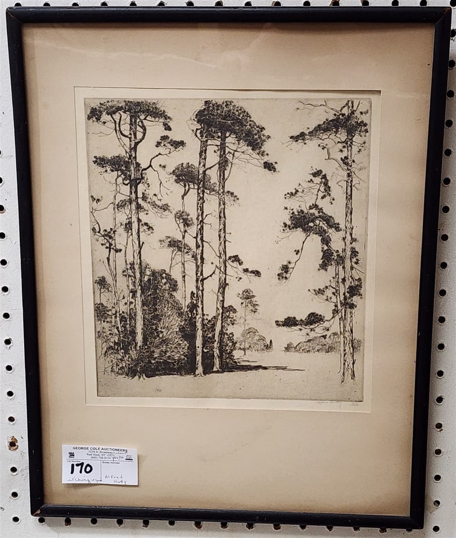 Framed Etching 'Southern Pines' Pencil Sgnd Alfred Hutty 1925 (1877-1954) 11 1/2" X 10 1/2" w/Frame (1 of 4)