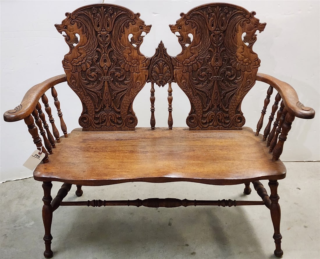 C1915 Oak Settee 38" H X 47" W X 17" D: C1915 Oak Settee 38" H X 47" W X 17" D