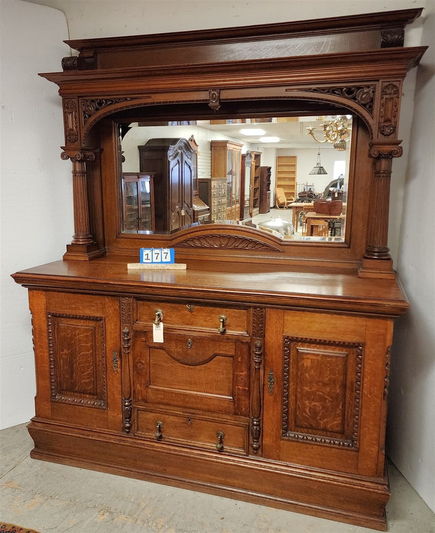 C1890's Oak Sideboard 7'4" 6' W X 28" D (1 of 8)