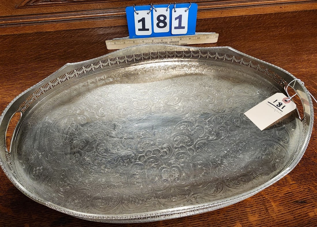 Silverplate Serving Tray 3" H X 21 1/2" W X 14 1/2" D: Silverplate Serving Tray 3" H X 21 1/2" W X 14 1/2" D