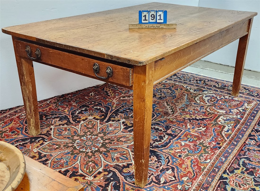 19th C Pine 2 Drawer Work Table 29" X 5'6" L X 40 1/2" (1 of 3)
